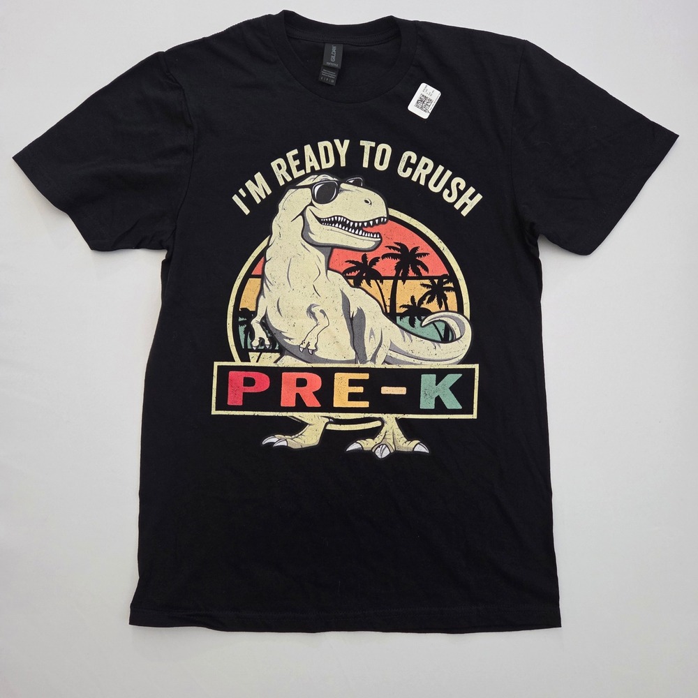 Pre-K Dinosaur T-Rex Graphic‎ T Shirt Black Small Gildan Back to School
